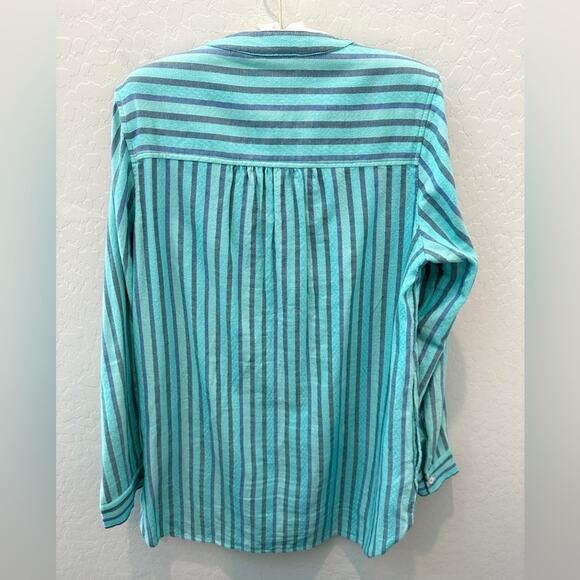 SOFT SURROUNDINGS | Turquoise Striped Embroidered Beaded Boho Tunic Top | Medium - Picture 6 of 8
